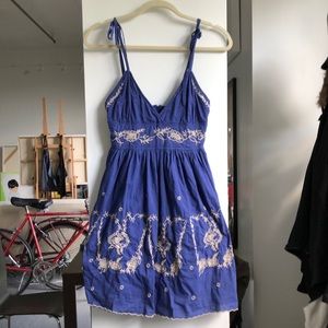 Blue Dress with White Embroidery